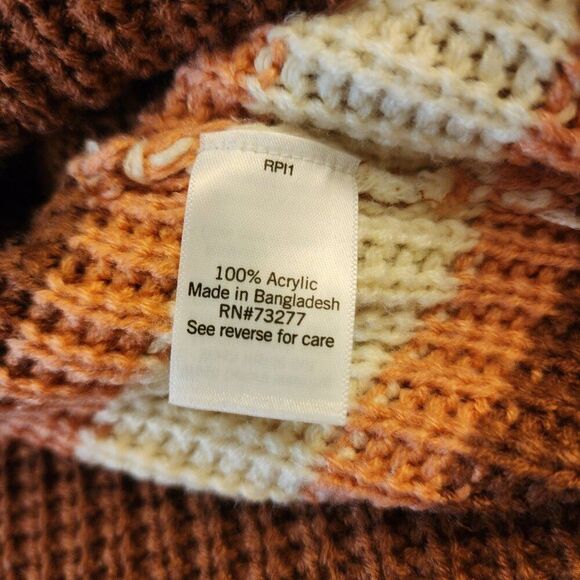 SO MULTICOLORED SWEATER SIZE MEDIUM IVORY BROWN RUST LONG SLEEVE ROUND COLLAR - Picture 6 of 7